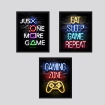 Set Of 3 Gaming Motivation Neon Wall Frames (2654687)