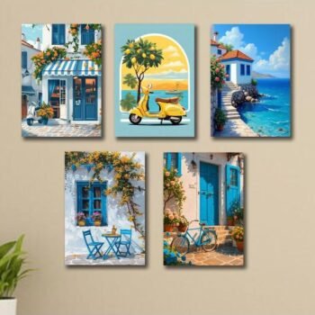 Set Of 5 Italian Vintage Homes Art Wooden Frames