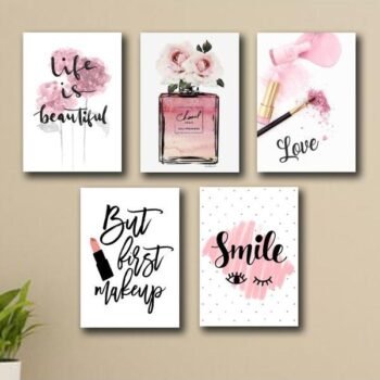 Set Of 5 Make Up Themed Girls Room Wooden Wall Art Decor