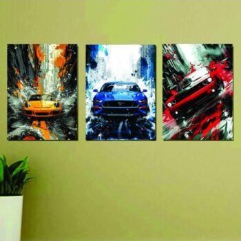 Set Of 3 Racing Cars Digital Printed Wooden Frame - 3251641