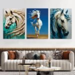 Set of 3 Horse Premium Wall Art Photo Tiles – Modern Home Decor Sets 8x11