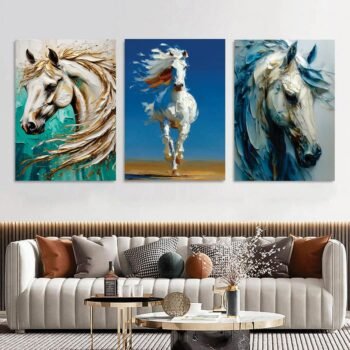 Set of 3 Horse Premium Wall Art Photo Tiles – Modern Home Decor Sets 8x11