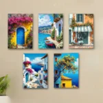 Set of 5 Italian Vintage Wal Art Wodden Phototile Wall Frames for Home Decors