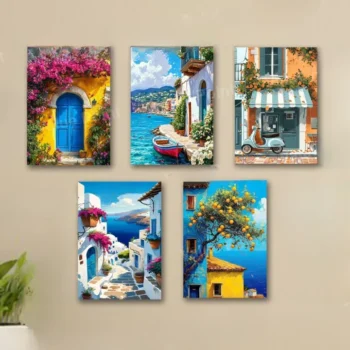 Set of 5 Italian Vintage Wal Art Wodden Phototile Wall Frames for Home Decors