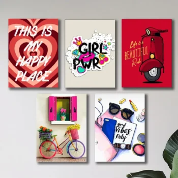 Set of 5 Girls Room Decore Wall Art Wooden Sticky Wall Frames