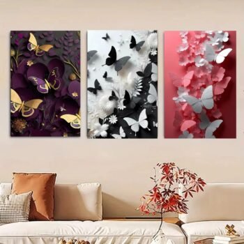 Abstract Butterfly Art Set of 3 Wooden Frames for Wall Decoration