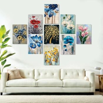 Set of 9 Premium Flower Wall Art Photo Tiles – Modern Home Decor Sets 8x11