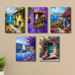Set of 5 Italian Vintage Art Wall Decors Wooden Phototile Wall Frames for Home Decor