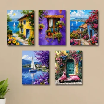Set of 5 Italian Vintage Art Wall Decors Wooden Phototile Wall Frames for Home Decor