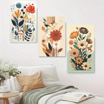 Set Of 3 Flower Sticky Canvas Phototiles Frame For Wall, Home Decor