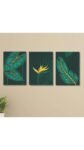 Set of 3 GREEN Flowers Wall Art Wooden Frames for Home Decoration / Sticky Photo Tiles