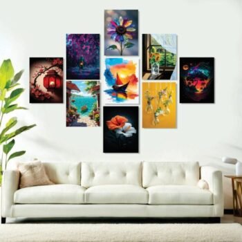 Set of 9 Absract Wall Art Wooden Phototiles – Modern Home Decor Sets