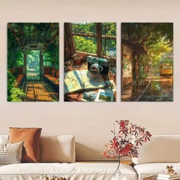 Set Of 3 Nature Art Wooden Frames For Wall Decoration Sticky Photo Tile