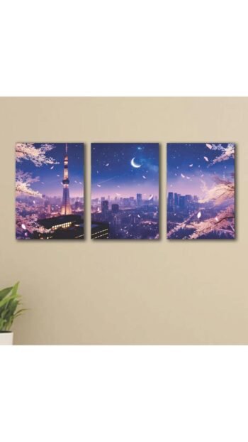 3pcs Blue City sticky phototile wall frames Wooden Material  for home decor 8x11inches