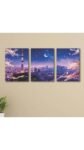 3pcs Blue City sticky phototile wall frames Wooden Material  for home decor 8x11inches