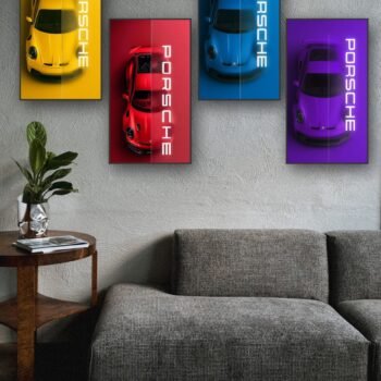 Set of 4 Car Design Sticky Photo Tiles – Wall Frames for Home & Office Decor