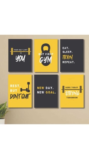 Gym Set Of 6 Motivational Wooden Canvas Frames For Wall Decor