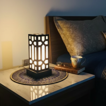 Wooden Side Table Lamp for Bedroom & Office