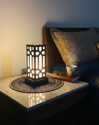 Wooden Side Table Lamp for Bedroom & Office