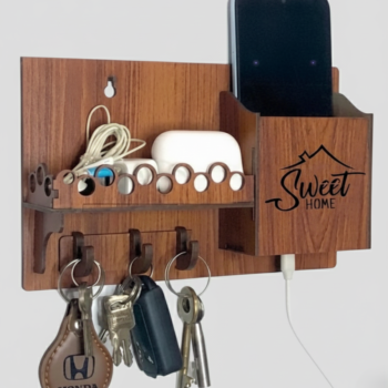 Wooden Abstract Art Mobile & Key Holder