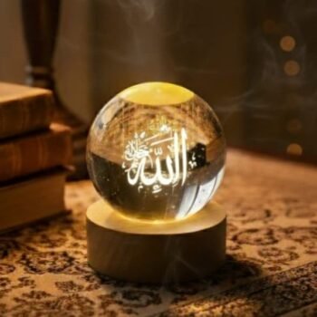 Allah Crystal Ball 3D Arabic Night Lamp – Elegant Islamic Table Light For Prayer Rooms, Home Décor, And Gifting
