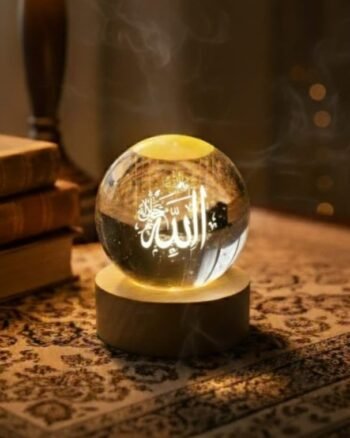 Allah Crystal Ball 3D Arabic Night Lamp – Elegant Islamic Table Light For Prayer Rooms, Home Décor, And Gifting