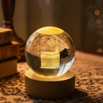Khana Kaba Shape Crystal Ball 3D Night Lamp – Islamic Table Light For Prayer Rooms, Home Decor, And Gifting