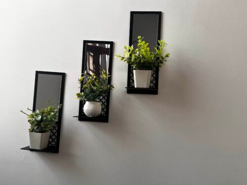 Set of 03 Premium Acrylic Mirror Wooden Wall Shelf For Decor photo review