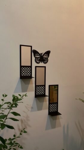 Set of 03 Premium Acrylic Mirror Wooden Wall Shelf For Decor photo review