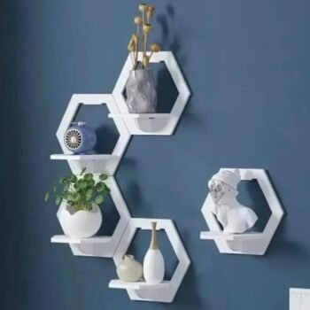 Pack of 05 Hexagon Wall Shelves Set – Modern Floating Display Rack for Home Décor