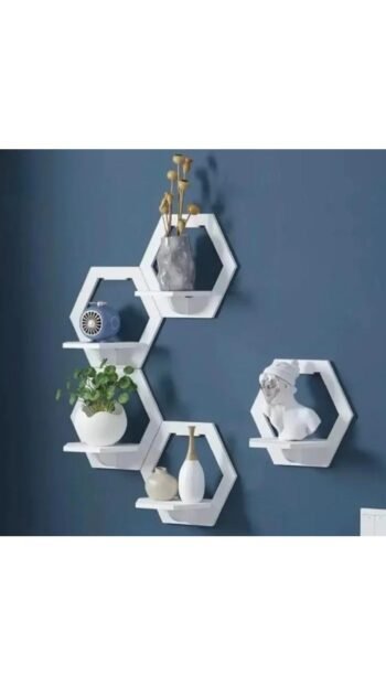 Pack of 05 Hexagon Wall Shelves Set – Modern Floating Display Rack for Home Décor