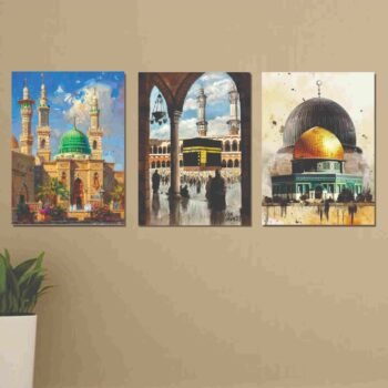 Set of 3 Khana Khaba Masjid e Nabwi Al-Aqsa Mosque Beautiful Islamic Wall Art
