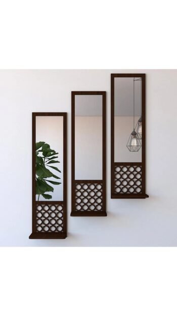 Set of 03 Acrylic Mirror Wooden Wall Shelf For Decor I 11.8 Inches Large Size