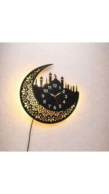Ramzan Theme🌙 Islamic Wooden Clock with Premium Light
