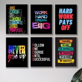 Set Of 6 Motivational Sticky Wooden Phototiles Canvas Frames For Wall Decor