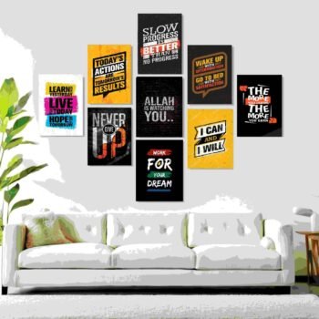 Set Of 9 Motivational Sticky Wooden Phototiles Canvas Frames For Wall Decor