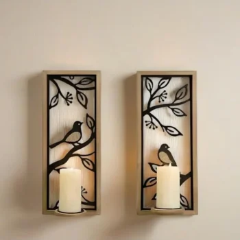 Set of 2 Bird & Branch Wall Sconce Shelves - Candle Holders