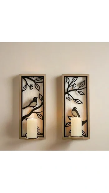Set of 2 Bird & Branch Wall Sconce Shelves - Candle Holders