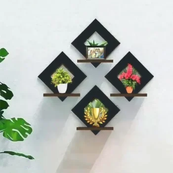 Pack of 04 Decorative Wooden Wall Shelves Suqare Shape