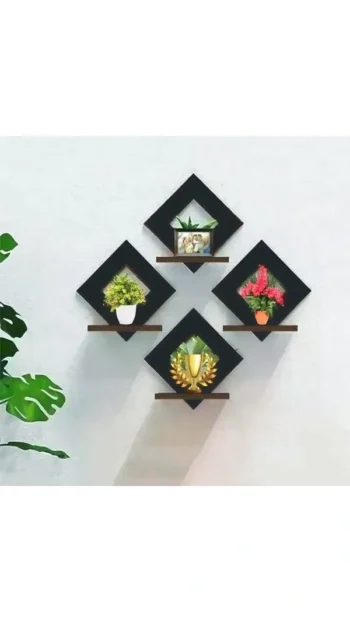 Pack of 04 Decorative Wooden Wall Shelves Suqare Shape