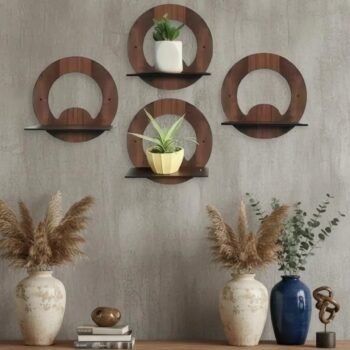 Set of 4 Wooden Round Wall Shelves