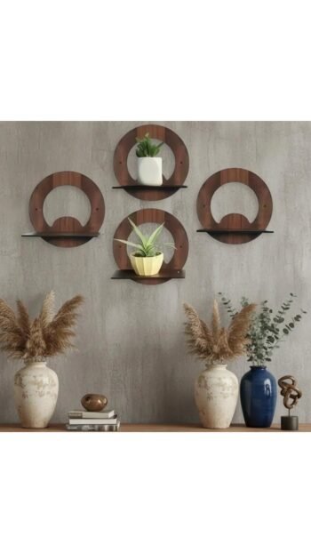 Set of 4 Wooden Round Wall Shelves