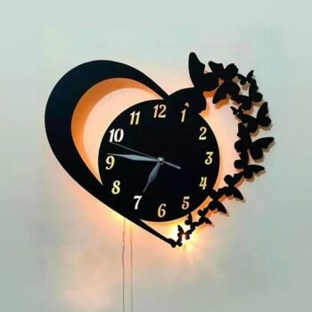 Heart Shaped Wall Clock Butterfly Wood Decors