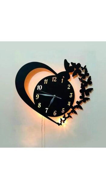 Heart Shaped Wall Clock Butterfly Wood Decors