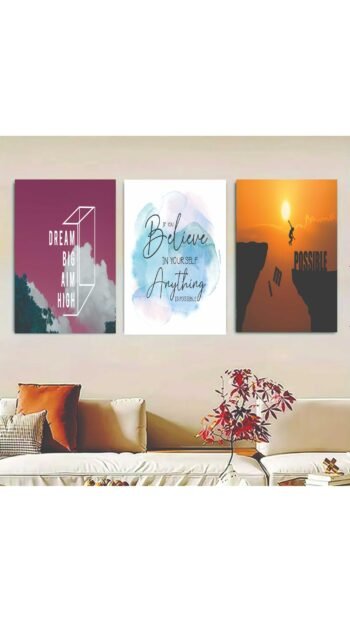 Set Of 3 Motivational Sticky Canvas Frames For Wall Decor