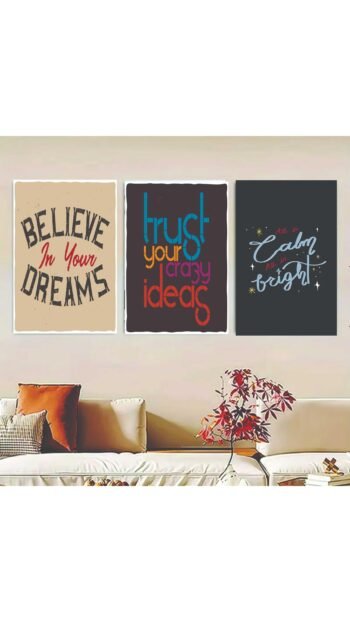 Set Of 3 Motivational Abstract Wall Art Photo Canvas Wooden Tile Frame