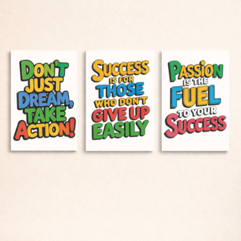 Set Of 3 Motivational Sticky Canvas Frames For Wall Decor