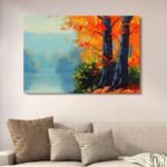 Autumn Forest River Canvas Art | Vibrant Fall Landscape Wall Decor