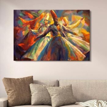 Darwaish Series Abstract Canvas Painting Sufi Dervishes Wooden Phototiles