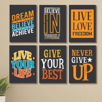 set of 6 Motivational sticky canvas frames for wall decore / sticky phototiles